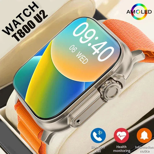 Montre Intelligente T800 U2 2024, 49mm, NFC, GPS, Appels Bluetooth, Musique, Jeux, Recharge sans fil, pour Hommes et Femmes